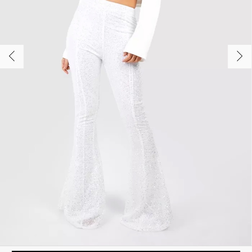 Boohoo White Sequin Flared Pants